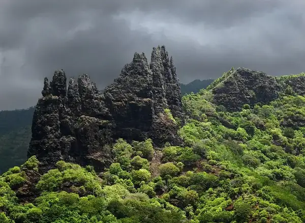 Reliefs, végétation et baie de Nuku Hiva